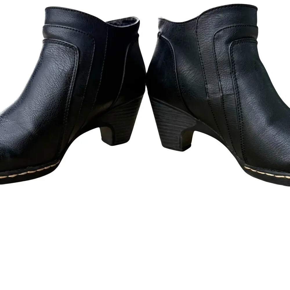 Eurosoft Tahira Comfort Booties Women’s Black Vegan Leather Side Zip - Size 7.5